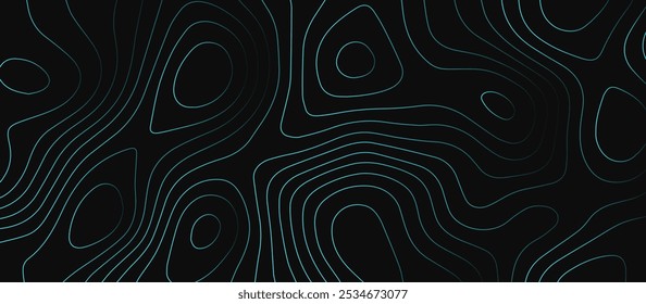 Abstract light pattern Vector illustration. Topographic map background concept. Vibrant neon lights pulsating patterns. Colorful topography contour lines isolated on black background.	