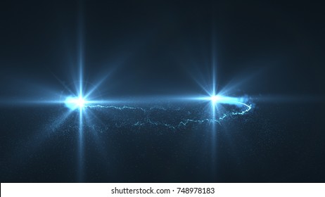 Abstract lightning blue ball flying. Shining lights in motion with small particles. Ring of electricity, Plasma ring on a dark background. 3D rendering.