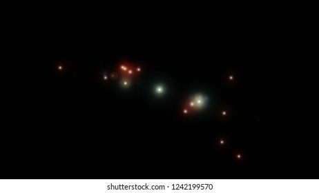 Abstract lights on black background. Illustration with lens flare effect.