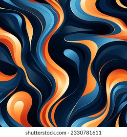 Abstract Line Art Seamless Pattern in Orange, White, and Blue - Fluid fusion, Dynamic design, Contemporary artwork, Energetic color palette, Intricate line patterns, Abstract movement. 