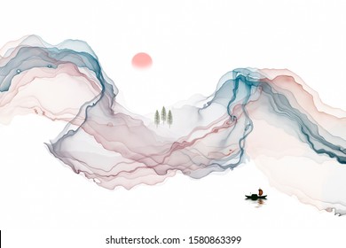 Abstract Line Ink Landscape Decoration Painting