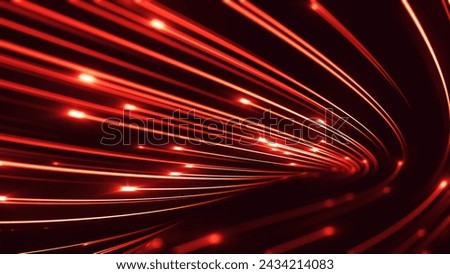 Abstract lines flowing dynamic pattern in red colors on dark background. Fiber optic, futuristic and technology concept. Graphic Illustration