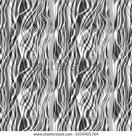 Abstract lines of the seamless pattern ornament. The Wallpaper is black and white. Hand-drawn graphics. Design of Wallpaper, fabric, cover, packaging.