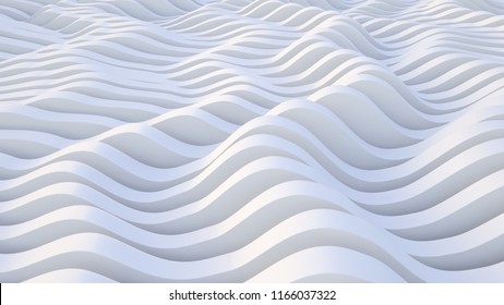  Abstract Lines. Wave Background. Modern Parametric Surface. White Texture. Futuristic Landscape. 3D Rendering