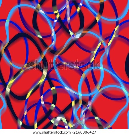 Abstract Liquid Complex Stripes Fluid Effects Hologram Circles Trendy Fashion Seamless Pattern Chic Colors Perfect for Allover Fabric Print Red Blue Tones