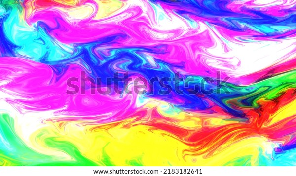 Abstract liquid paint mix . Digital art. 3D rendering. Blue, purple, yellow colorfuls.