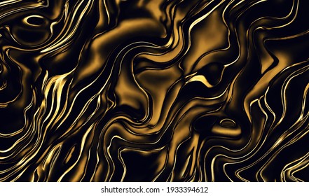 Abstract liquid shiny background by black and gold colors with fluid texture in luxury concept.