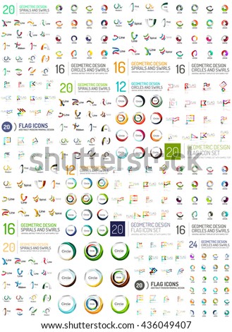 Abstract logo mega set. Universal branding logotypes - swirls letters symbols circles and other. Multipurpose icon set