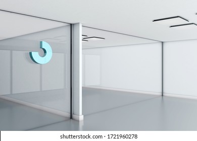 Abstract Logo Mockup On Glass Office Wall. 3d Rendering.
