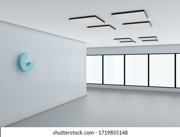 Abstract Logo Mockup On Office Wall. 3d Rendering.