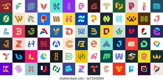 Abstract logos collection with letters. Geometric abstract logos - Shutterstock ID 1671543304