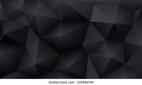 Abstract Low Poly Background Of Triangles In Black Colors.