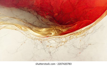 Abstract Luxury Marble Background. Red And Gold Accent. Digital Art Marbling Texture. 3d Illustration
