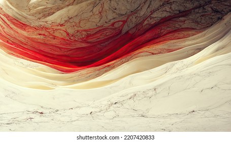 Abstract Luxury Marble Background. Red And Gold Accent. Digital Art Marbling Texture. 3d Illustration