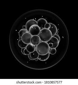 Abstract macro picture. Dark bubbles inside the ball. 3D rendering image