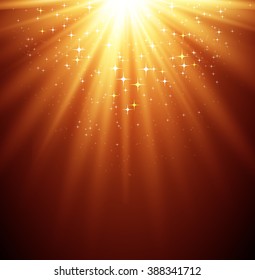 Abstract  magic light background with star. Shiny light background. Gold magic light