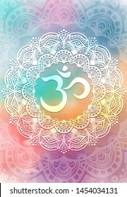 Abstract mandala graphic design and diwali om hinduism symbol with watercolor digital painting for decorative elements backgrounds
