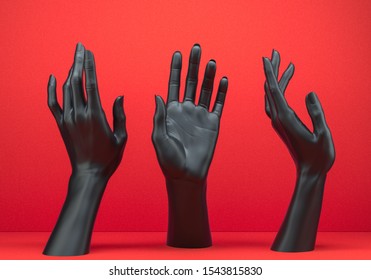 Abstract mannequin body parts, Black open palm elegant gesture set, female hand sculpture, art fashion concept, 3d rendering,