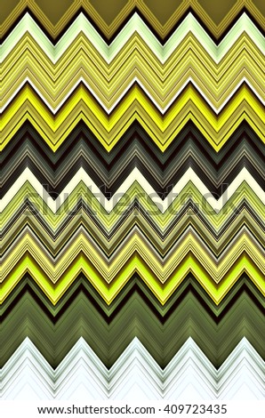 Abstract of many contiguous zigzag stripes, mostly yellows and greens, in geometric pattern, for decoration and background with themes of uniformity and variation