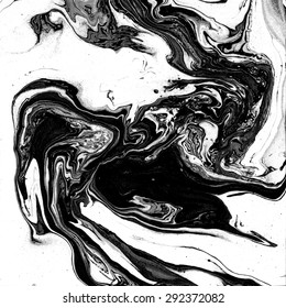 Abstract Marble Texture. Black And White Background. Handmade Technique. Liquid Paint. Watercolour Stains.