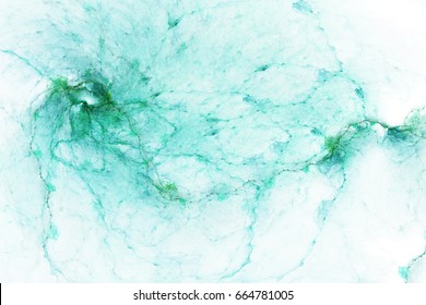 Abstract Marble Texture. Fractal Background In Green, Blue And White Colors. Fantasy Digital Art. 3D Rendering.