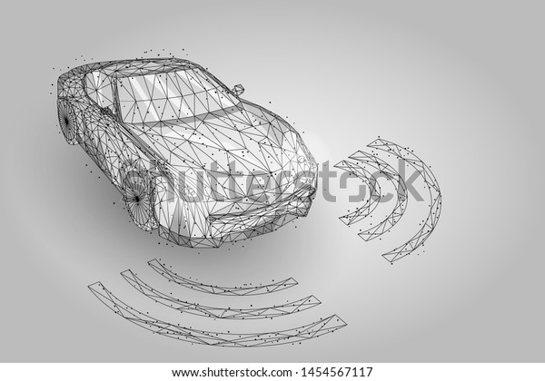Abstract mash line and point high\
speed motion car. Transportation illustration. Polygonal low poly\
fast drive, autopilot driver automation\
concept