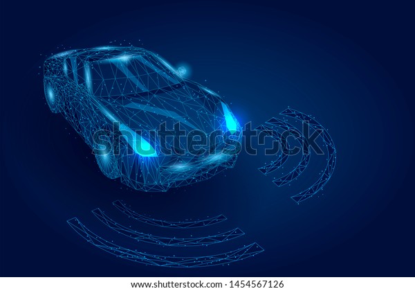 Abstract mash line and point high
speed motion car. Transportation illustration. Polygonal low poly
fast drive, autopilot driver automation
concept