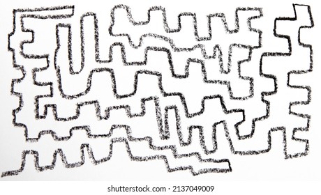 Abstract Maze Geometric Background. Hand Drawn Seamless Pattern With Bold Square Lines. Irregular Maze And Labyrinth Pattern.