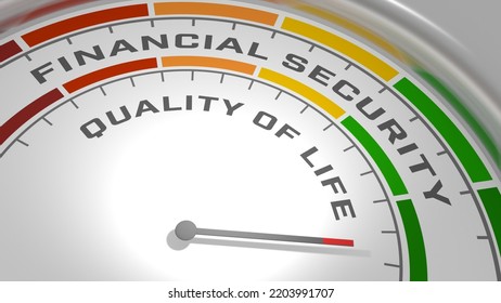 Abstract Measuring Device. Influence Of Financial Security On Quality Of Life. Scales Of Cause And Effect. 3D Render. 3D Illustration