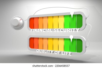 Abstract Measuring Device. Influence Of Financial Security On Quality Of Life. Scales Of Cause And Effect. 3D Render. 3D Illustration