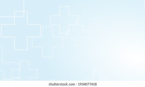 Abstract Medical White Blue Cross Pattern Background. Graphic Illustrations Healthcare Technology And Science Concept.