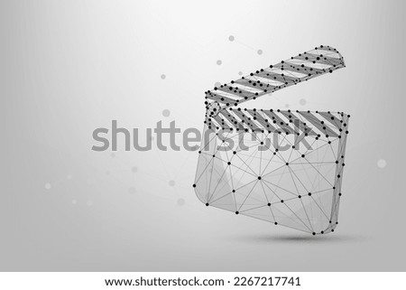Abstract mesh line and point clapperboard. Low poly wireframe Film production concept. Polygonal filmmaking, movie director equipment illustration.