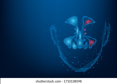 Abstract mesh line and point Sinusitis. Low poly Healthy and inflammation nasal sinus. Polygonal illustration