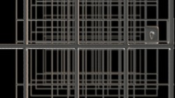 Abstract Metal Grid On A Black Background. 3d Render Illustration. Prison Concept.