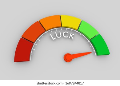 Abstract meter read level of luck result. Color scale with arrow. The measuring device icon. Colorful infographic gauge element. 3D rendering