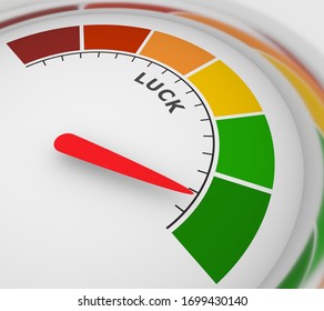 Abstract meter read level of luck result. Color scale with arrow. The measuring device icon. Colorful infographic gauge element. 3D rendering