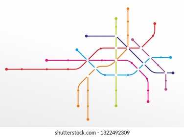 abstract metro system map with stations and different lines