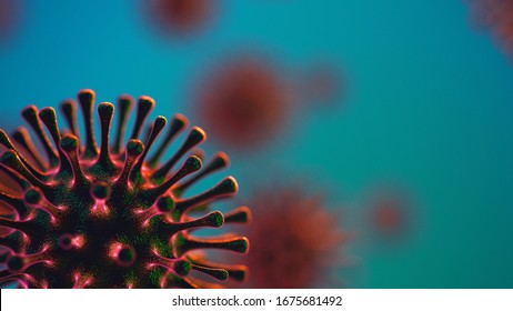 Abstract Microscopic View Of Influenza Virus Cells, Sars, Spanish Flu, Covid19, 2019-ncov 3d Illustration Backdrop