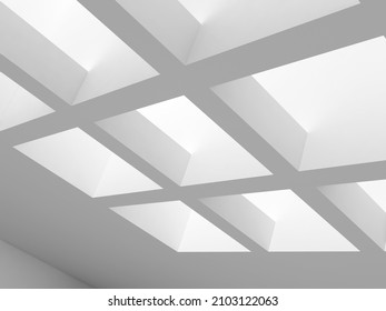 Abstract Minimal Architectural Background. White Skylight Design Elements With Soft Shadows. 3d Rendering Illustration