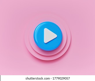 Abstract Minimal Round Play Button On Pastel Pink Background. Concept Of Video, Audio Playback. 3d Rendering