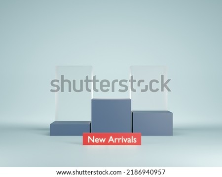 Abstract minimal scene with geometric forms. cube podium in blue background. New arrival in front, product presentation, mock up, show cosmetic product display, Podium, stage pedestal. 3d rendering