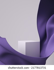 Abstract Minimal Scene For Product Display, Object Placement Background And Flying Purple Fabric, 3d Rendering