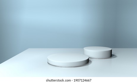 Abstract Minimal Scene With White Podium In Blue Background. Mock Up, Show Cosmetic Product. 3d