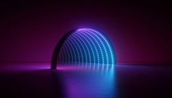 Abstract Minimal Ultraviolet Background, 3d Render Of Geometric Shape, Round Arch, Tunnel, Corridor, Blue Led, Neon Light, Stage Design, Floor Reflection