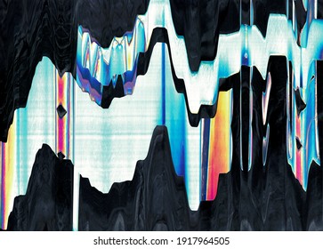 Abstract Mint, Pink And Black Digital Glitch Art Background Texture With Interlaced And Distortion Effect. Futuristic Cyberpunk Poster Design. Retro Futurism Rave Surreal Aesthetic. Copy Space