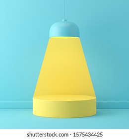Abstract Mock Up Scene Minimal Concept Blue Color With Yellow Geometry Shape Podium Background For Product Presentation. 3d Rendering