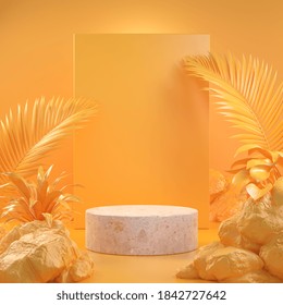 Abstract Mockup Empty Podium With Yellow Forest Concept Background 3d Render