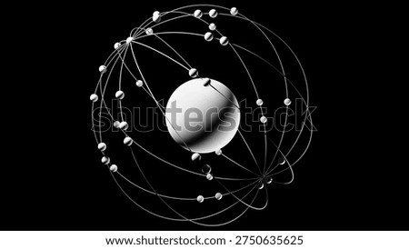 Abstract model of an atom or star system with a central object (the nucleus of an atom, star) and secondary objects (electrons, planets) with orbits on a transparent background.	
