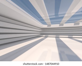 Abstract Modern Architecture Background, Empty Open Space Interior. 3D Rendering