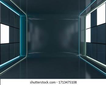 Abstract Modern Architecture Background, Empty Open Space Interior. 3D